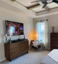 Mounting of flat screen tv in owners bedroom Rogers AR.